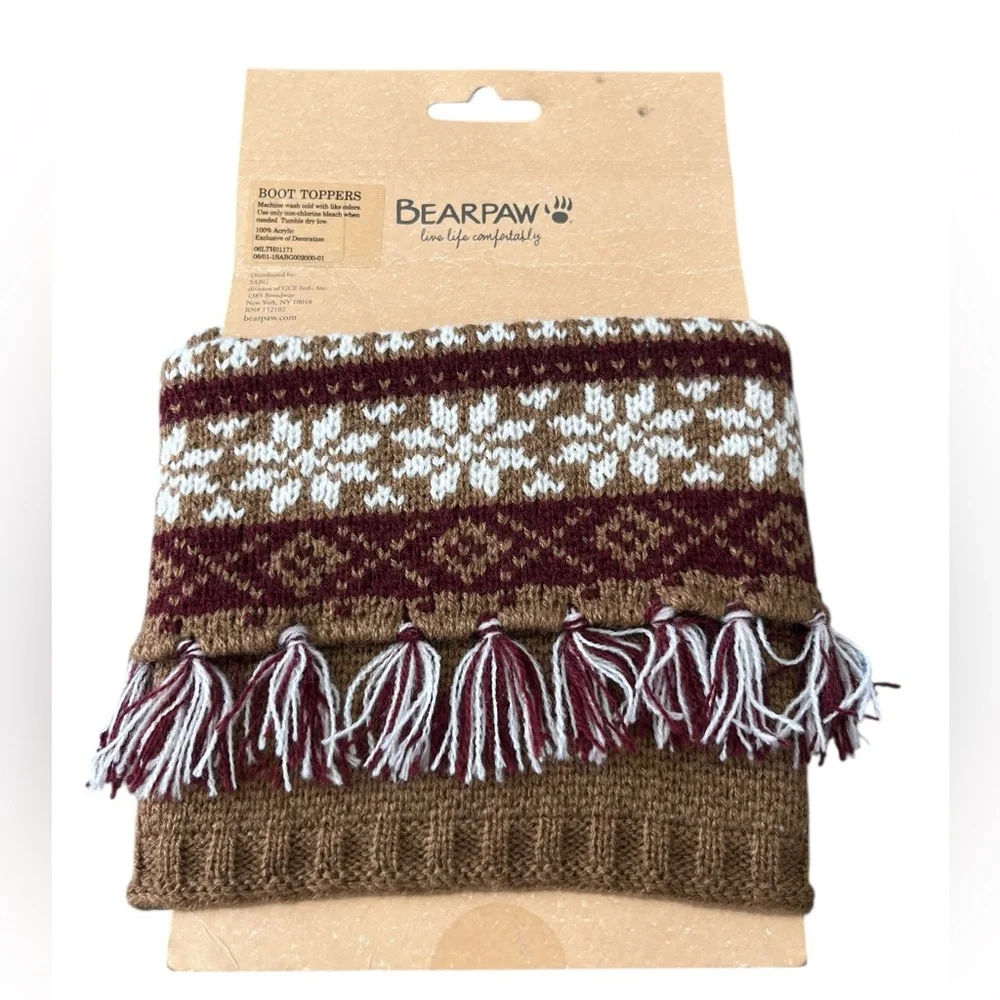 BEARPAW Fair Isle Knit Boot Toppers Fringe Winter Boot Cuffs OS NWT